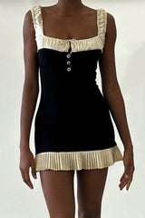 Solid Color Lace Up Backless Contrast Square Neck Wrapped Skirt Dresses