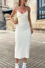 Solid Color Lace Up Backless Slit Halter A Line Dresses