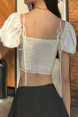 Solid Color Lace Up V Neck T-Shirts