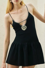 Solid Color Patchwork Flowers V Neck Sling Dresses
