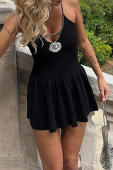 Solid Color Patchwork Flowers V Neck Sling Dresses