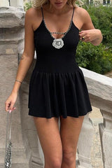 Solid Color Patchwork Flowers V Neck Sling Dresses