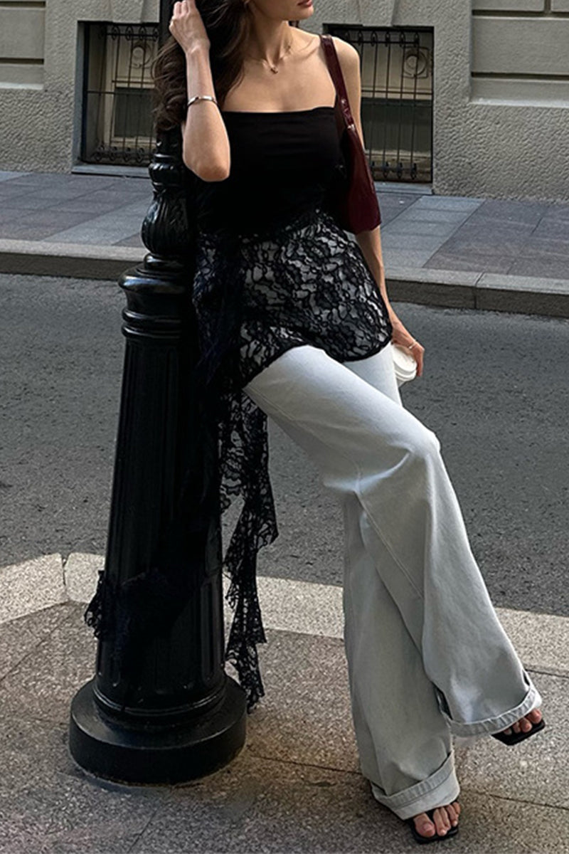 Solid Color Lace Stringy Selvedge Strapless Tops