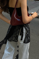 Solid Color Lace Stringy Selvedge Strapless Tops
