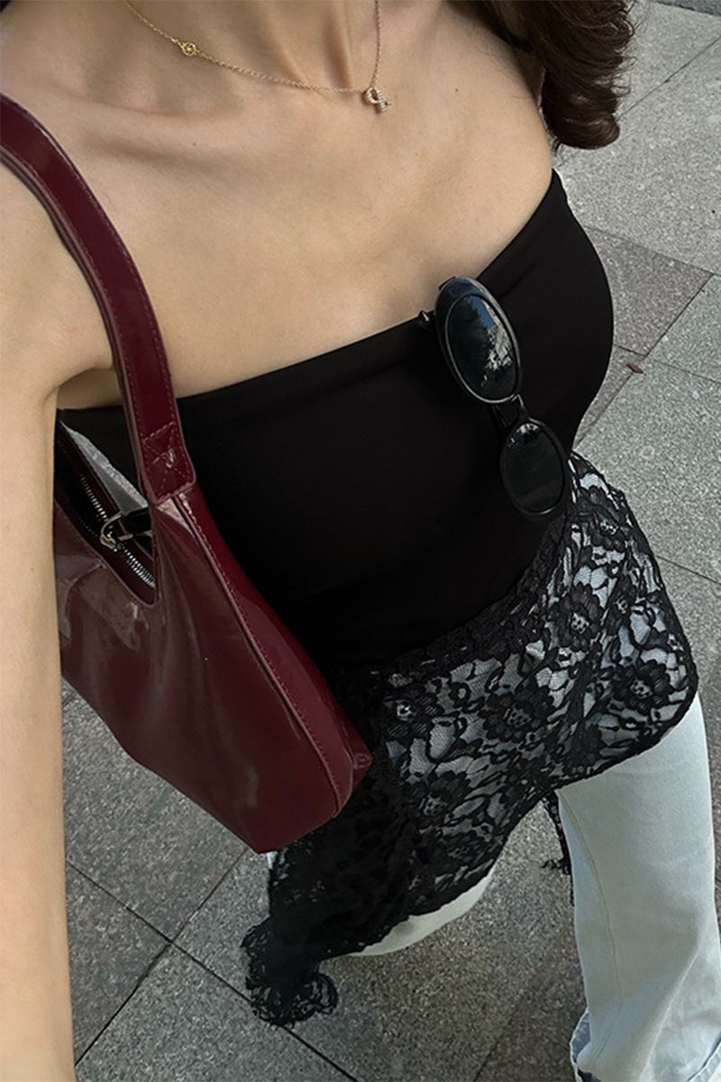 Solid Color Lace Stringy Selvedge Strapless Tops