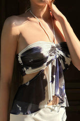 Vacation Tie Dye Ruched Contrast Halter Tops