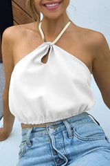 Solid Color Chains Backless Halter Tops