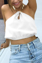 Solid Color Chains Backless Halter Tops