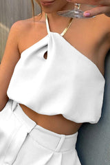 Solid Color Chains Backless Halter Tops