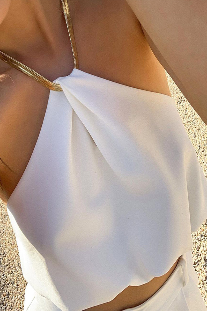 Solid Color Chains Backless Halter Tops