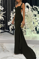 Elegant Solid Color Backless Spaghetti Strap Evening Dresses