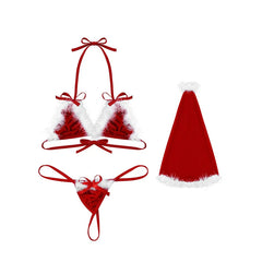Christmas Set Women Lingerie Red Babydoll Lace Dress Sleepwear Costume