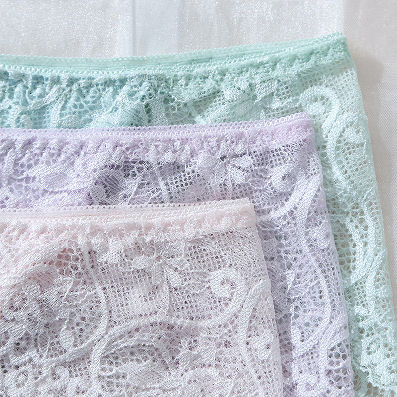 Lace Thong Underwear Low Rise with Bowknot Cotton Crotch