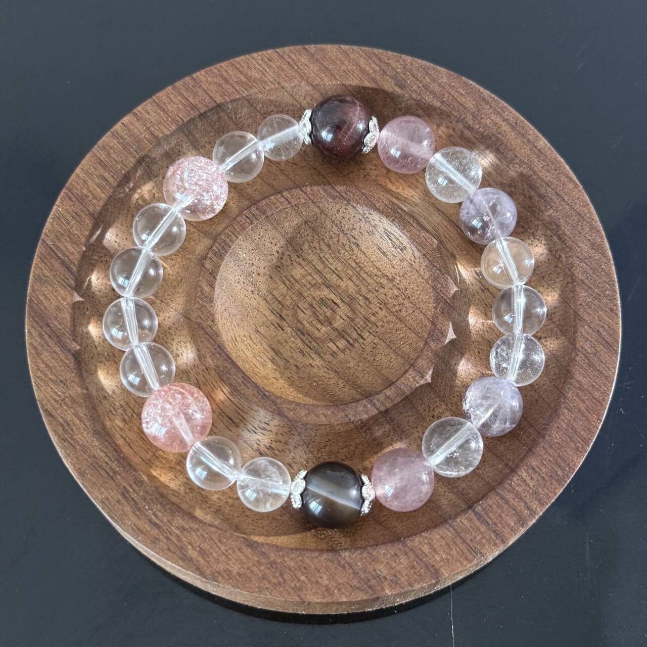 Handcrafted White Crystal & Pink Cracked Crystal Bracelet — A Healing Beaded Bracelet Promoting Love Clarity and Balance