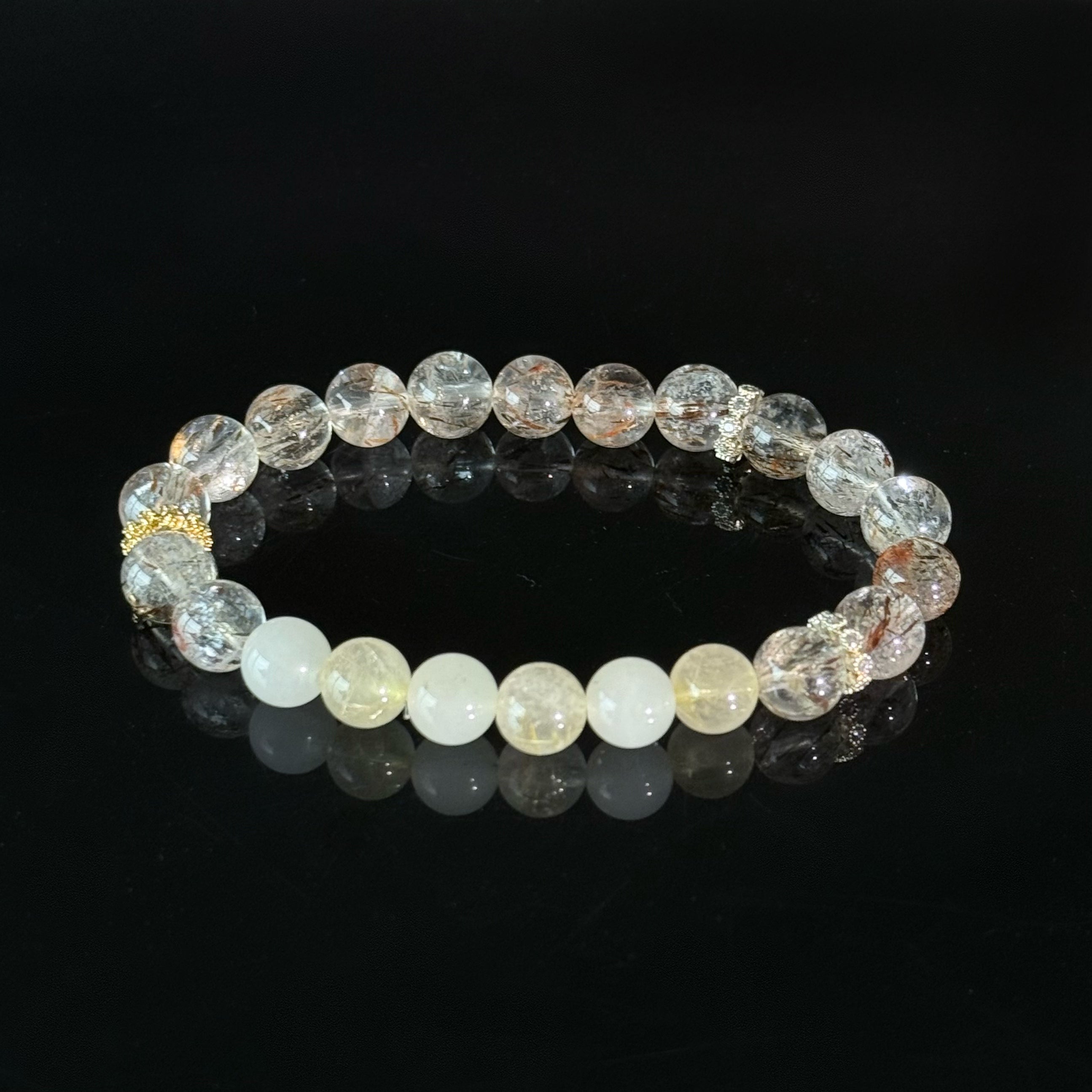 Golden Rutilated Quartz & White Jade Bracelet for Leo