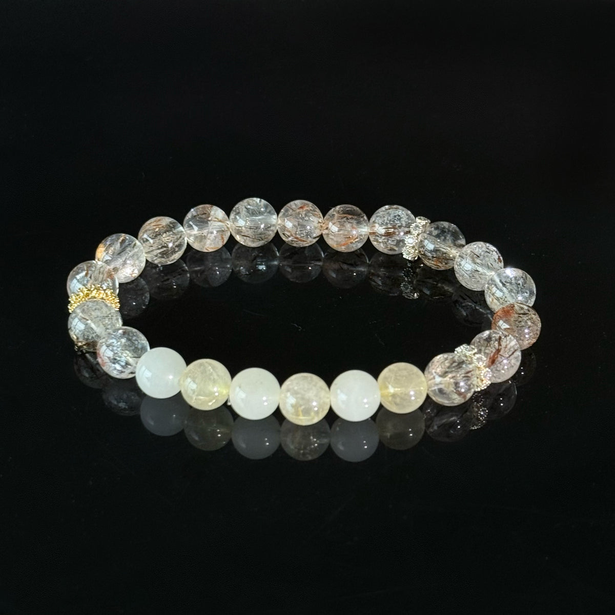 Golden Rutilated Quartz & White Jade Bracelet for Leo