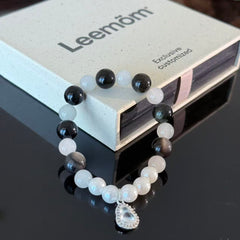 Handcrafted Obsidian & White Moonstone Crystal Bracelet — Guardian & Balancing Gemstone Beaded Bracelet (With Pendant)