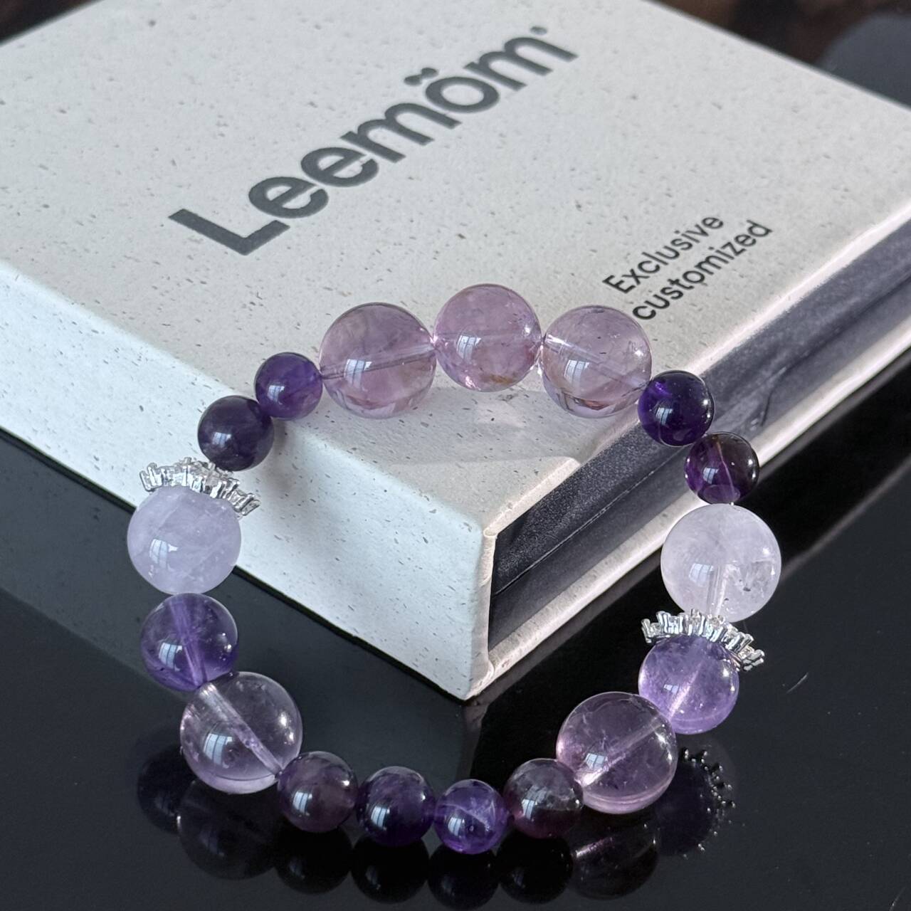 Amethyst and Lavender Quartz Crystal Bracelet – Handmade Purple Gemstone Elastic Bracelet
