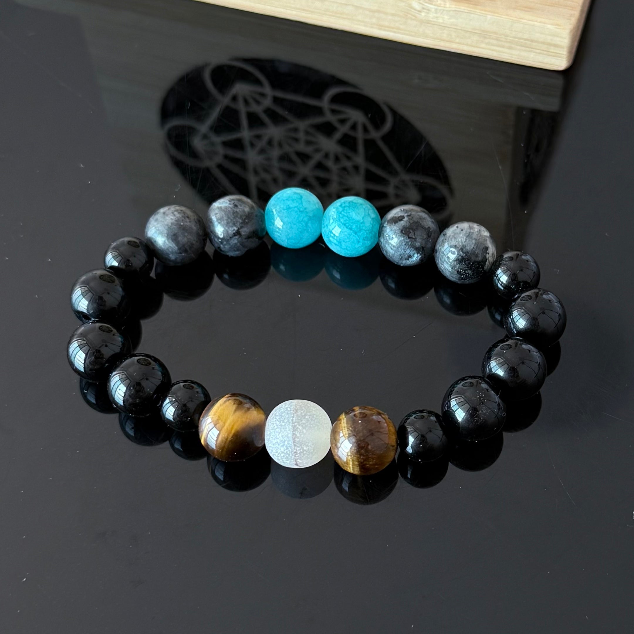 Obsidian, Turquoise Blue & Tiger’s Eye Bracelet