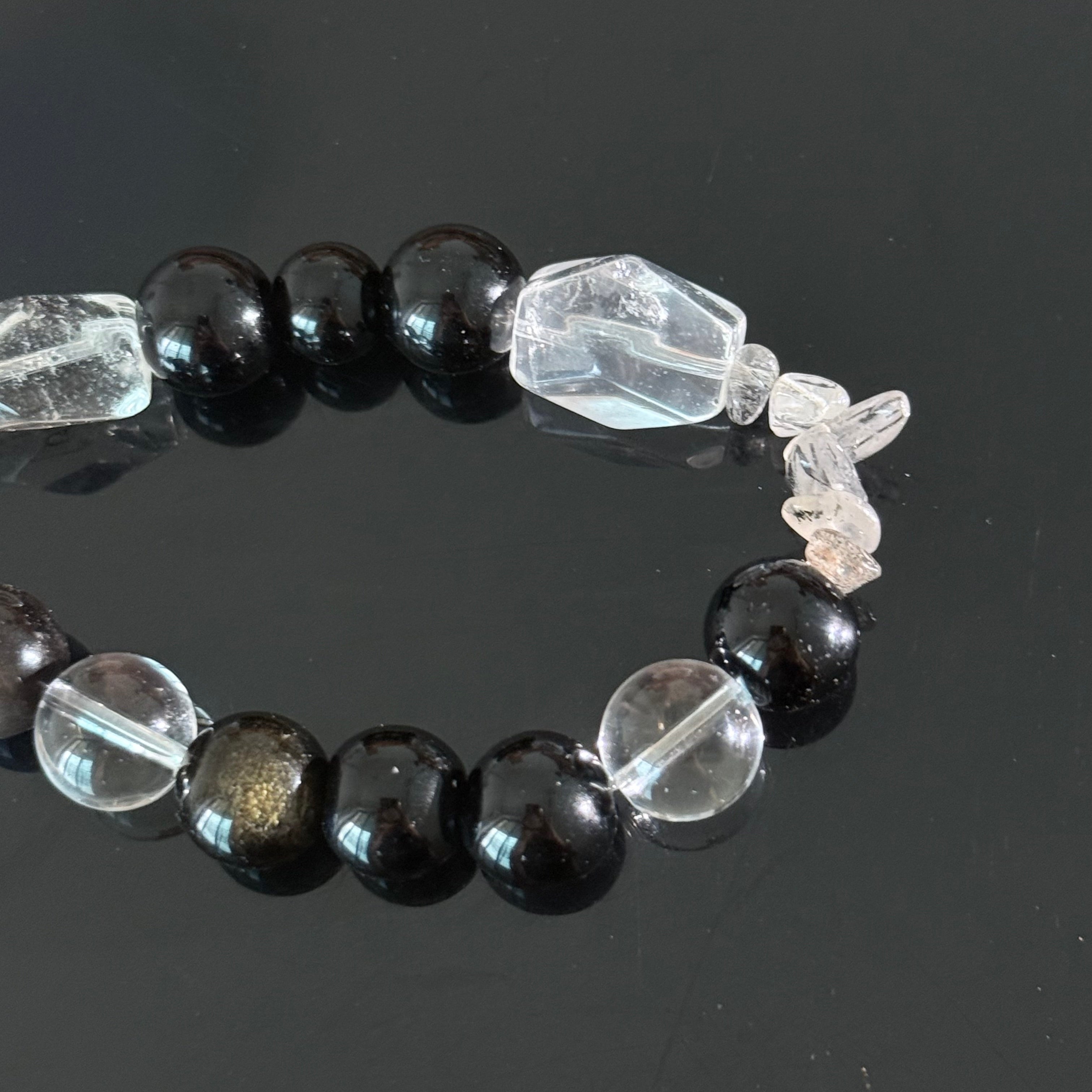 Handcrafted Obsidian and White Crystal Bracelet — A Crystal Bracelet Offering Both Protection and Healing Properties