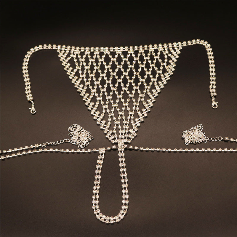Rhinestones Body Chain Suit Silver Crystal Bikini Bra Underwear Body Jewelry Accessories