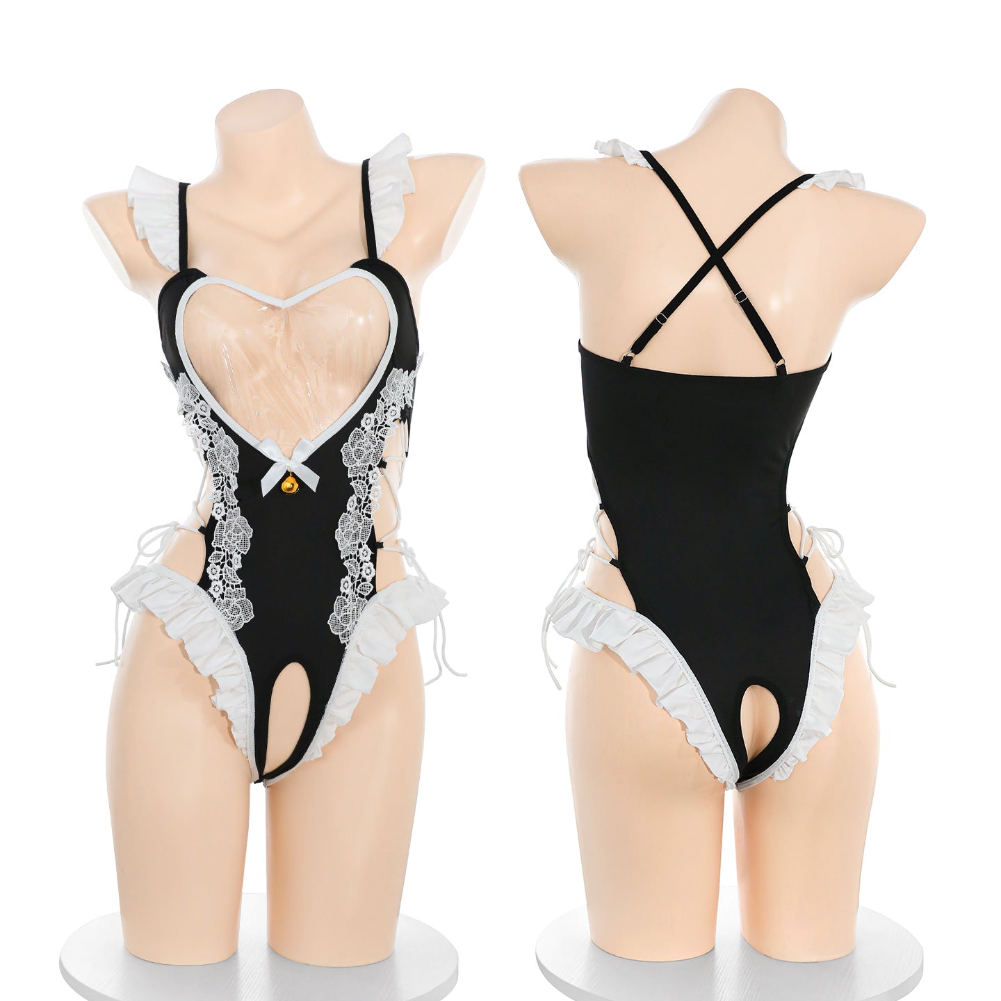 Sheer Heart-shaped Bell Kitty Bodysuit