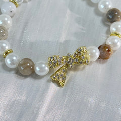 Moonlit Radiance Wristlet | White Crystal & Bowknot Bracelet — Dispelling Shadows, Bringing Smooth Sailing and Serenity