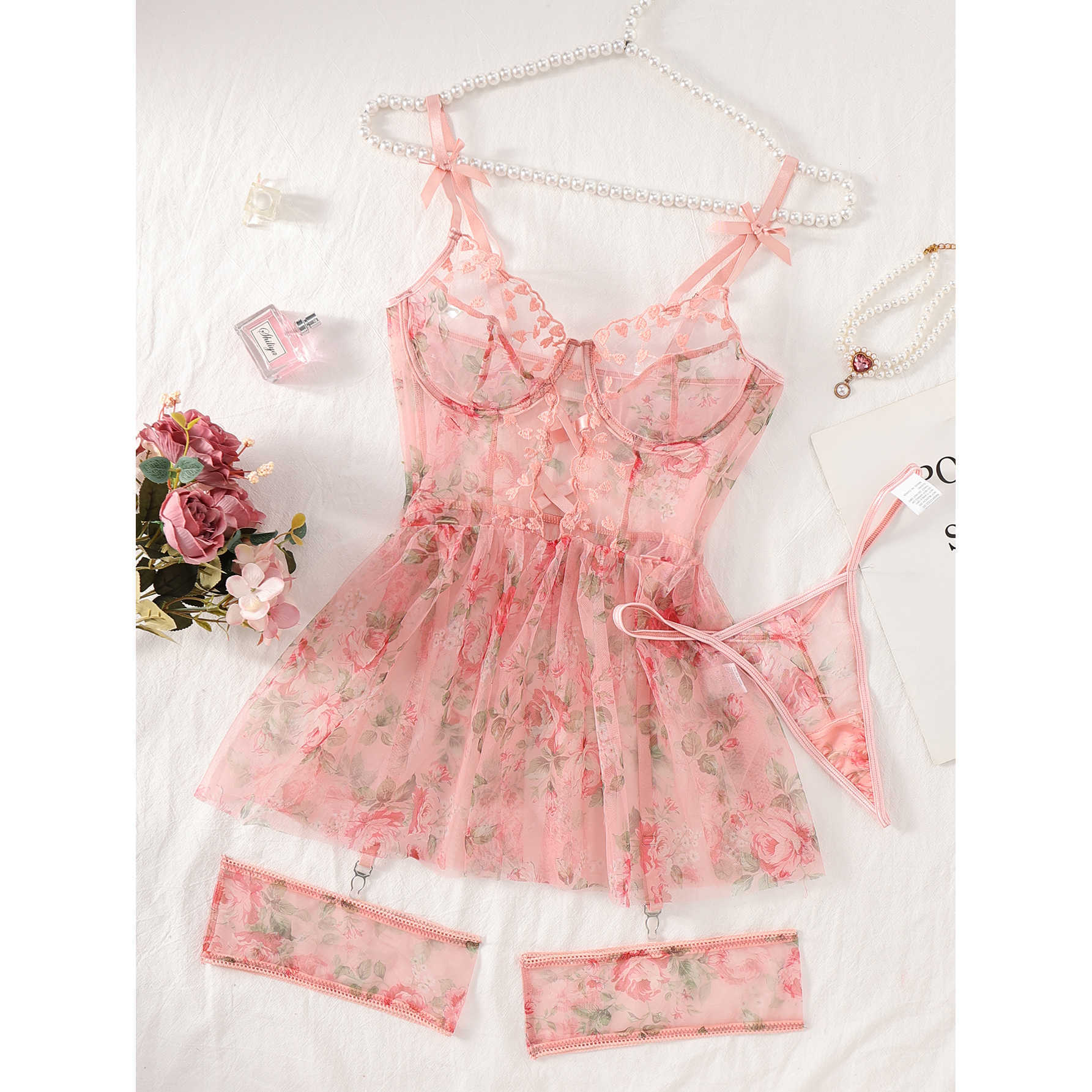 Embroidered Skirt Sheer Mesh Pure Desire Lingerie