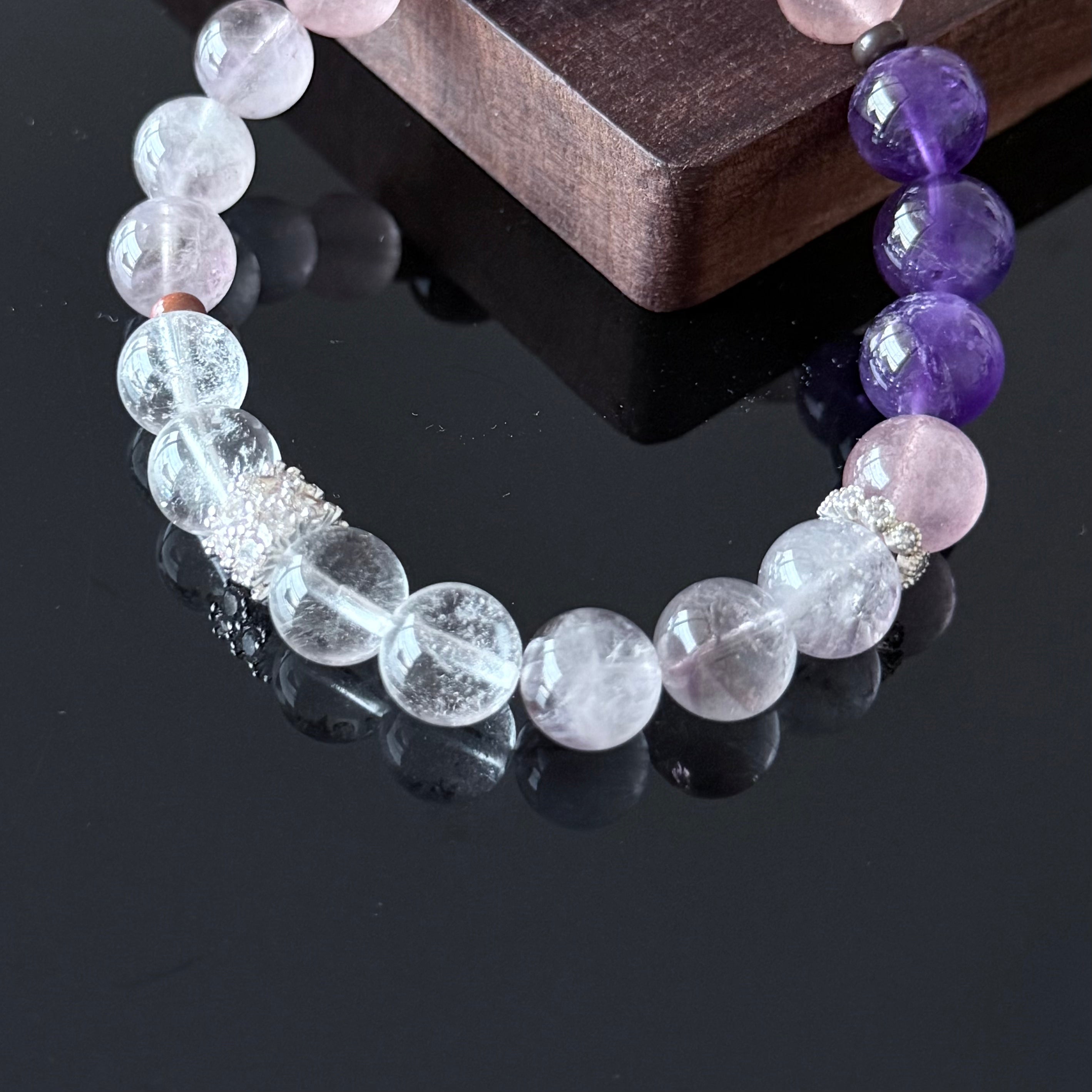 Amethyst, Lavender Quartz & Clear Quartz Crystal Bracelet