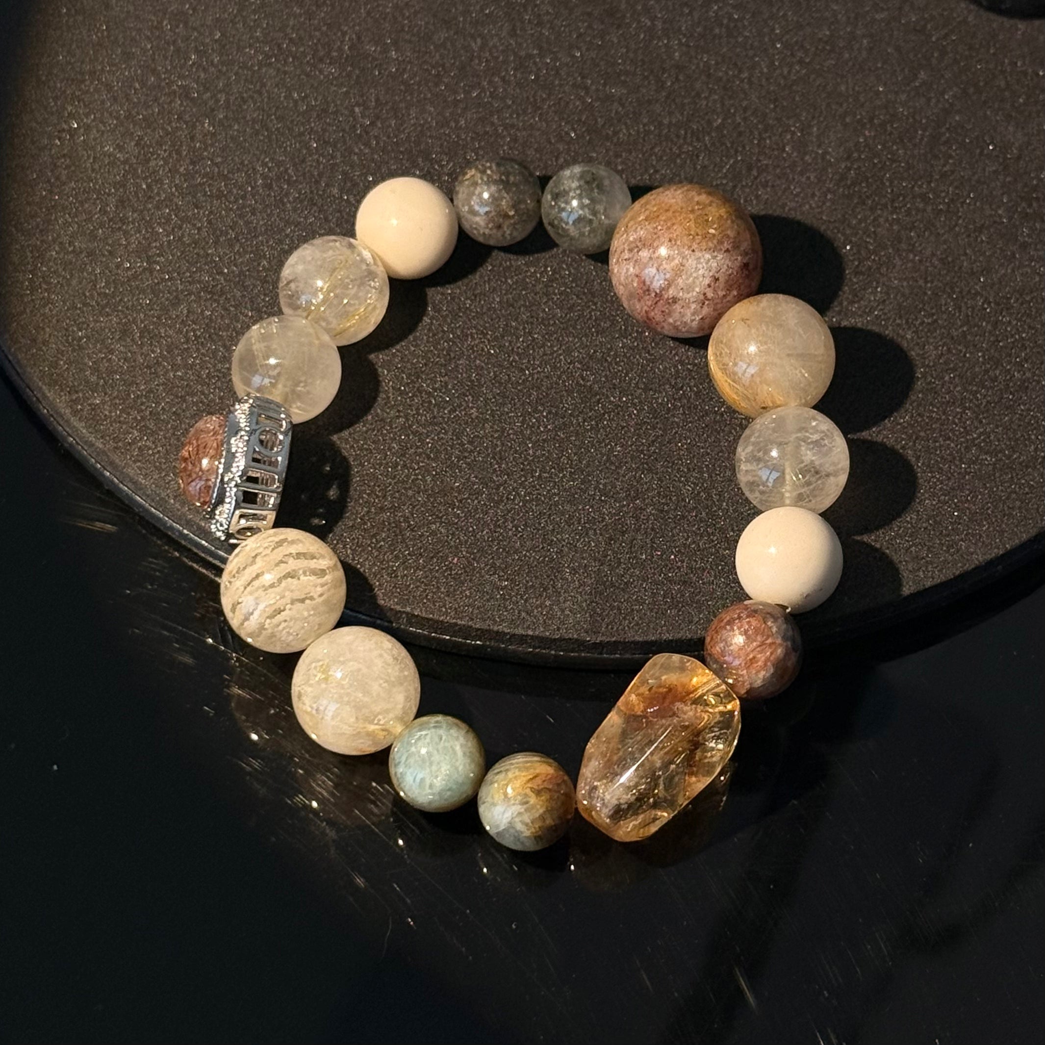 Natural Golden Rutilated Quartz & Citrine Crystal Bracelet
