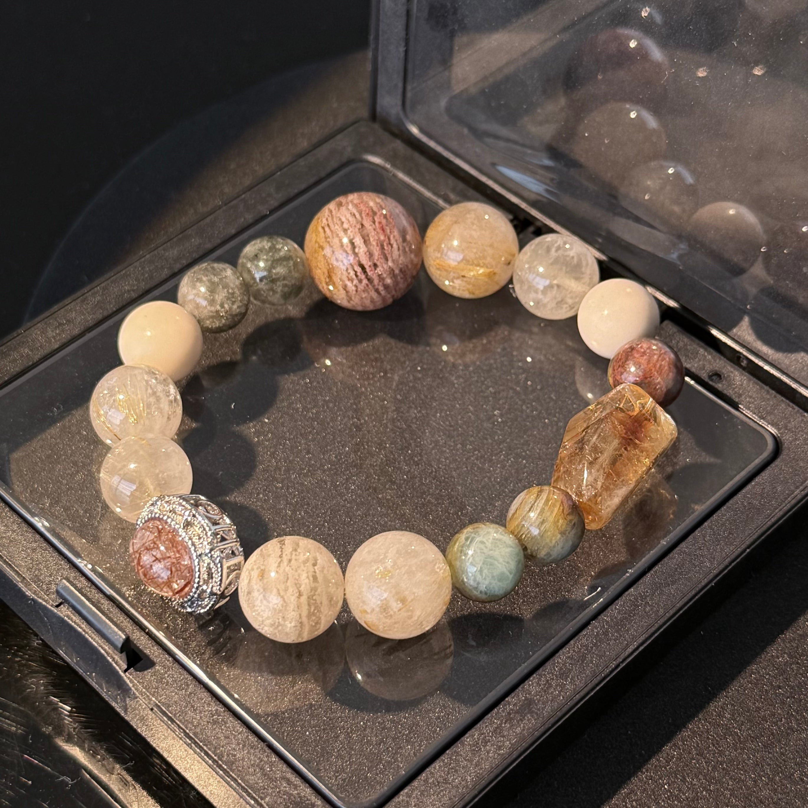 Natural Golden Rutilated Quartz & Citrine Crystal Bracelet