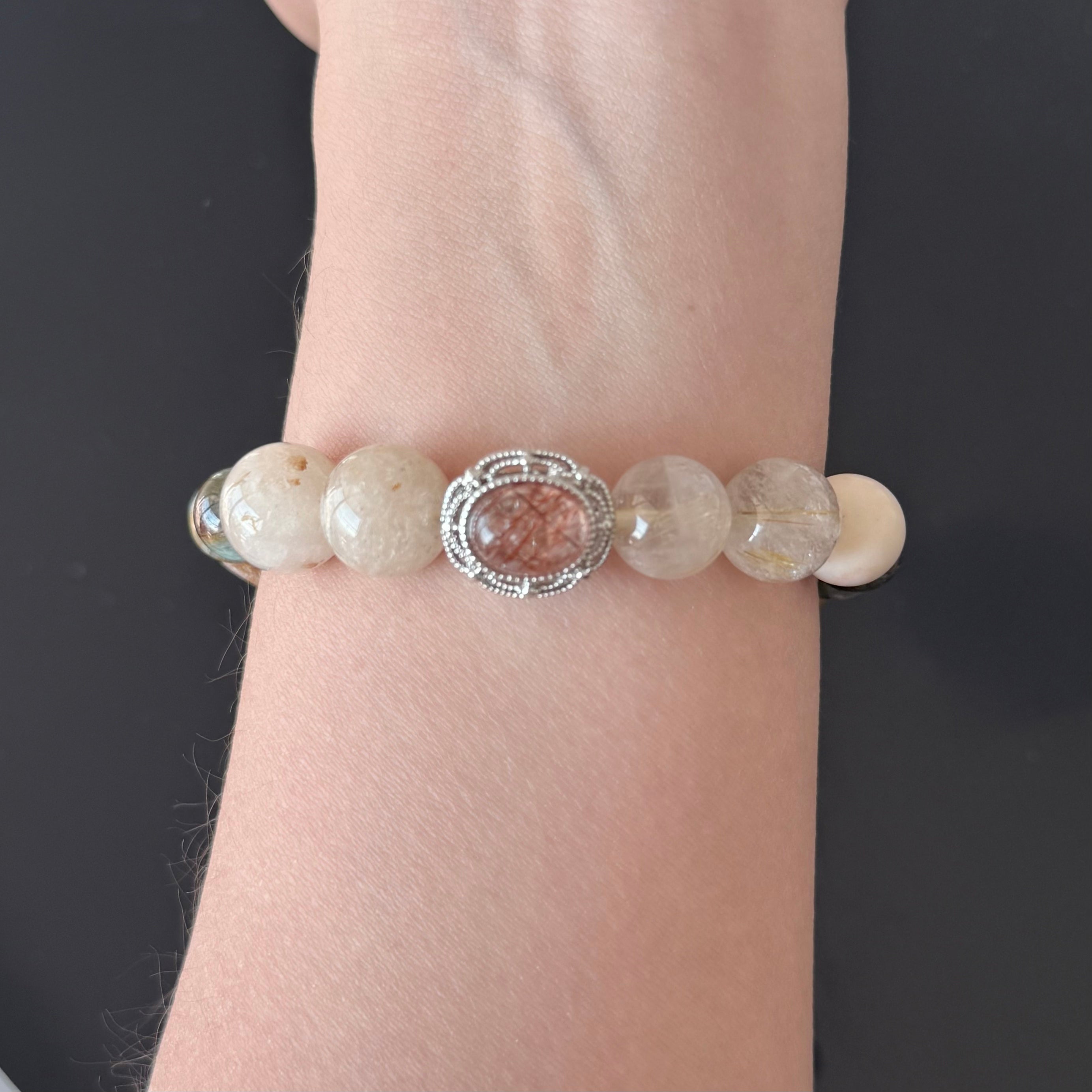 Natural Golden Rutilated Quartz & Citrine Crystal Bracelet