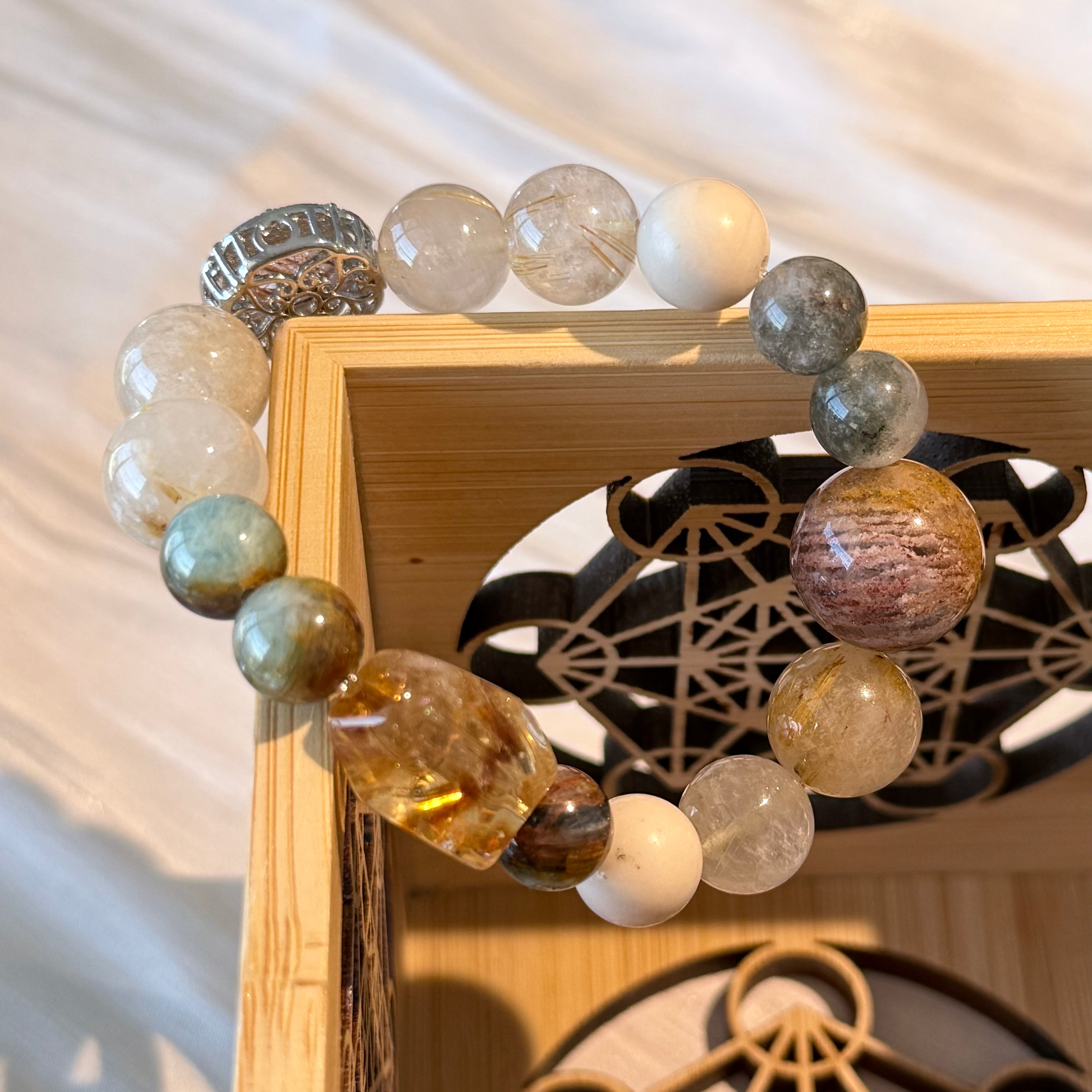 Natural Golden Rutilated Quartz & Citrine Crystal Bracelet