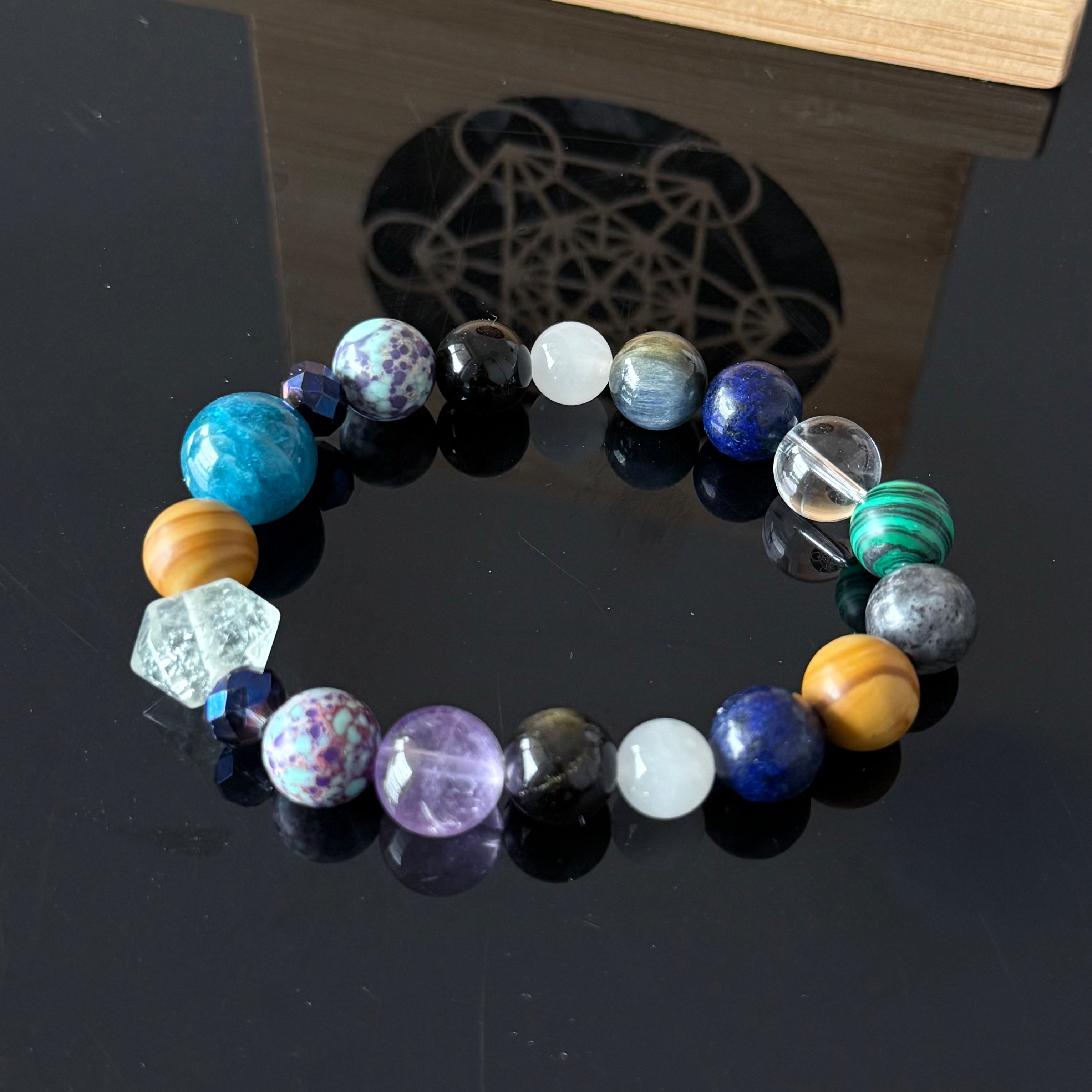 Amethyst, Lapis Lazuli, Tiger’s Eye & Clear Quartz Beaded Bracelet