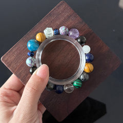 Amethyst, Lapis Lazuli, Tiger’s Eye & Clear Quartz Beaded Bracelet