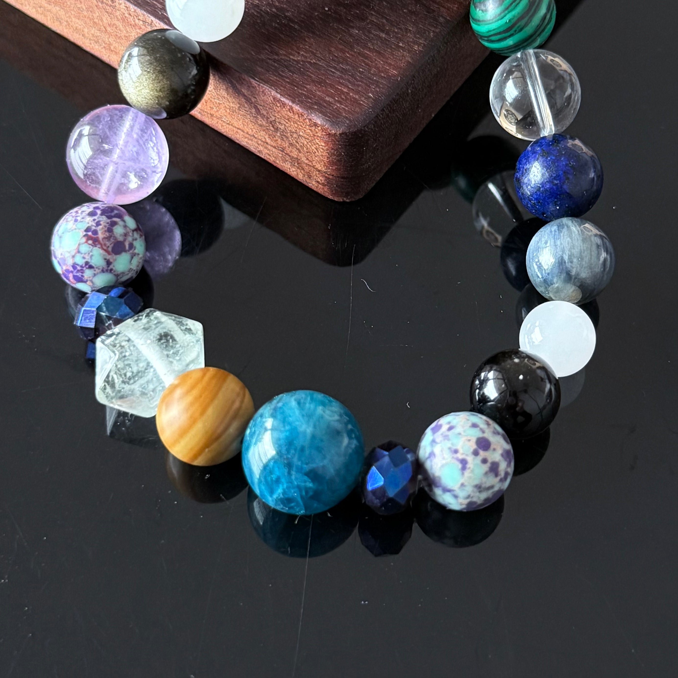 Amethyst, Lapis Lazuli, Tiger’s Eye & Clear Quartz Beaded Bracelet