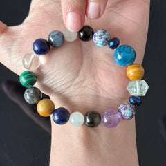 Amethyst, Lapis Lazuli, Tiger’s Eye & Clear Quartz Beaded Bracelet