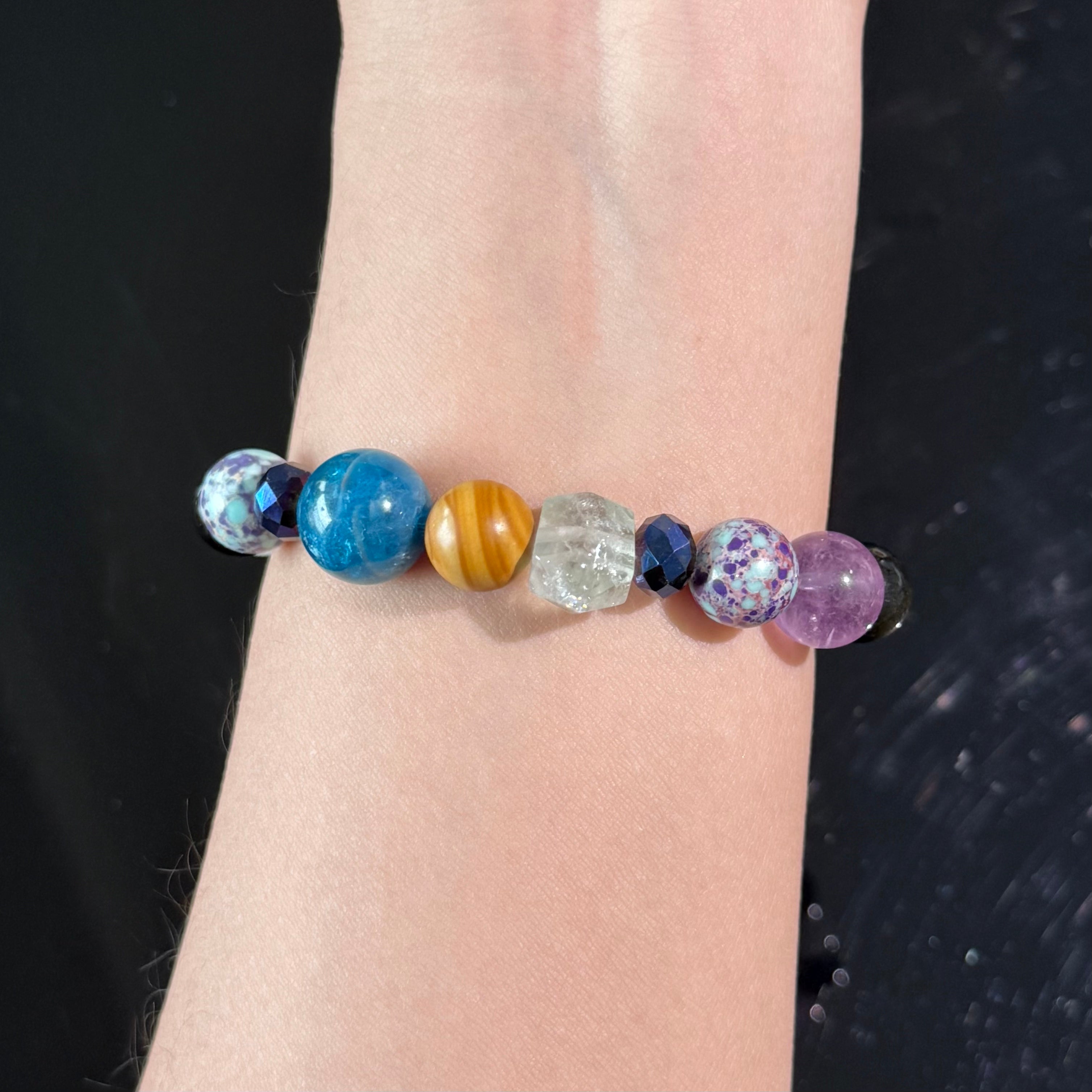 Amethyst, Lapis Lazuli, Tiger’s Eye & Clear Quartz Beaded Bracelet
