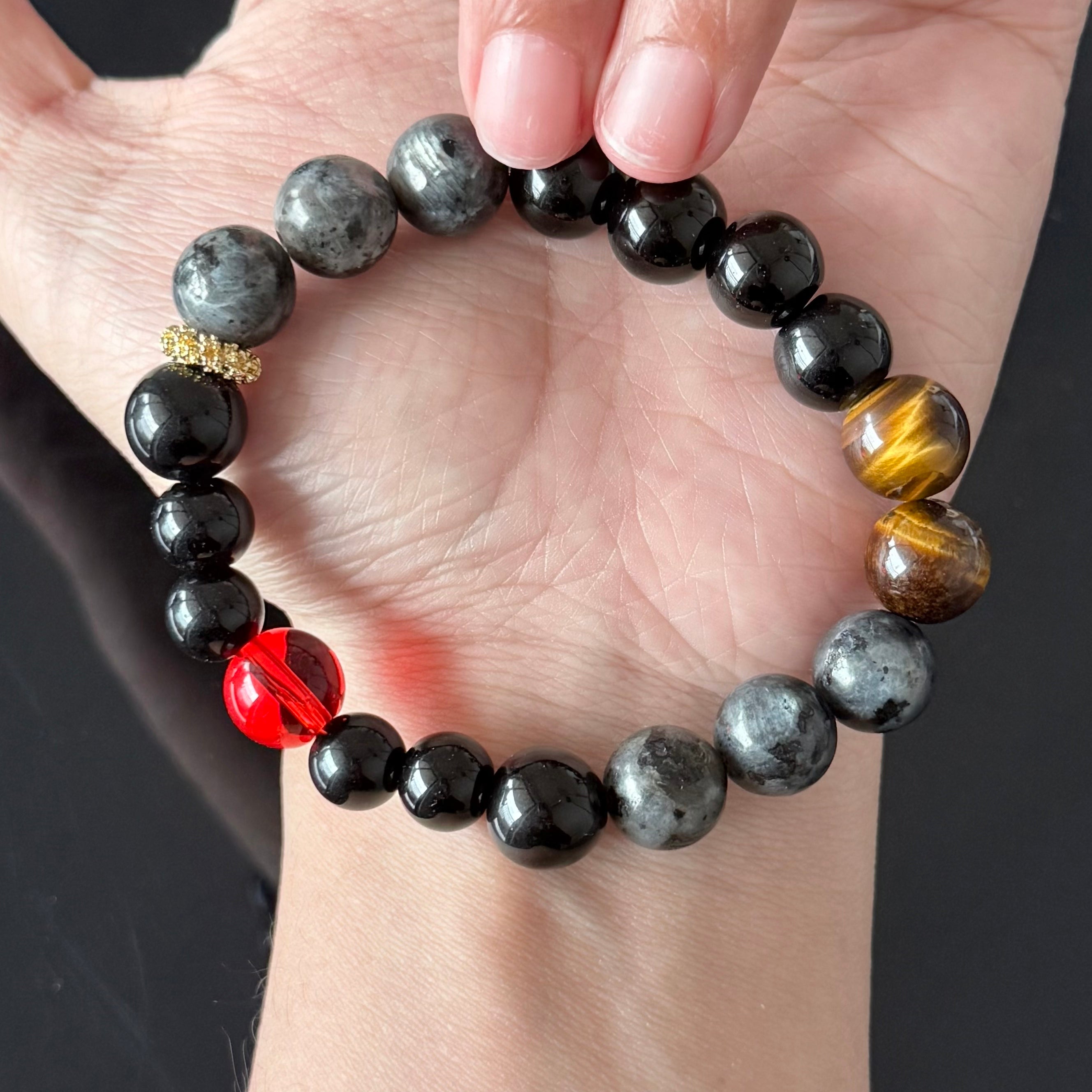 Aries Zodiac Crystal Bracelet – Black Obsidian, Tiger’s Eye & Red Energy Stone Protection Bracelet