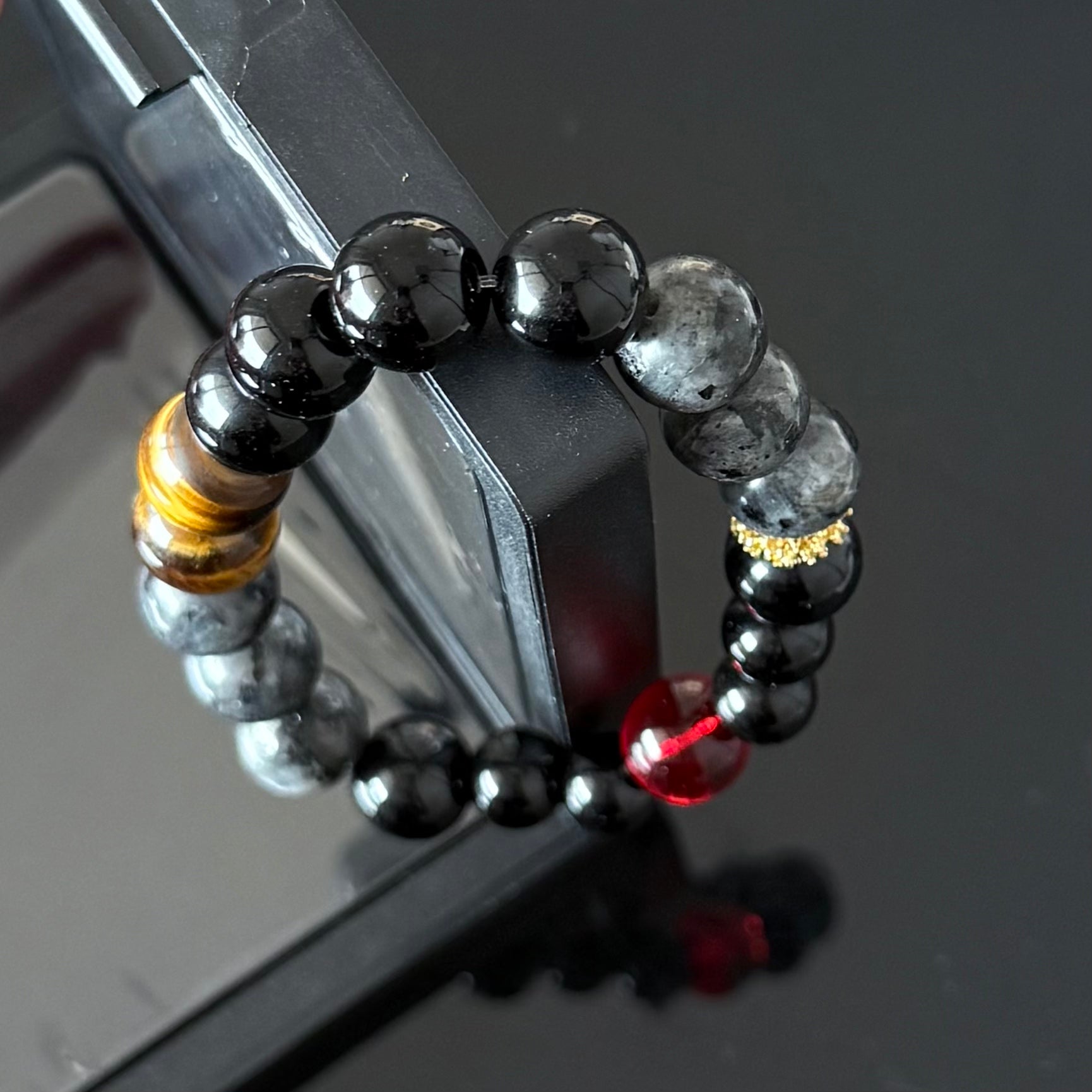 Aries Zodiac Crystal Bracelet – Black Obsidian, Tiger’s Eye & Red Energy Stone Protection Bracelet