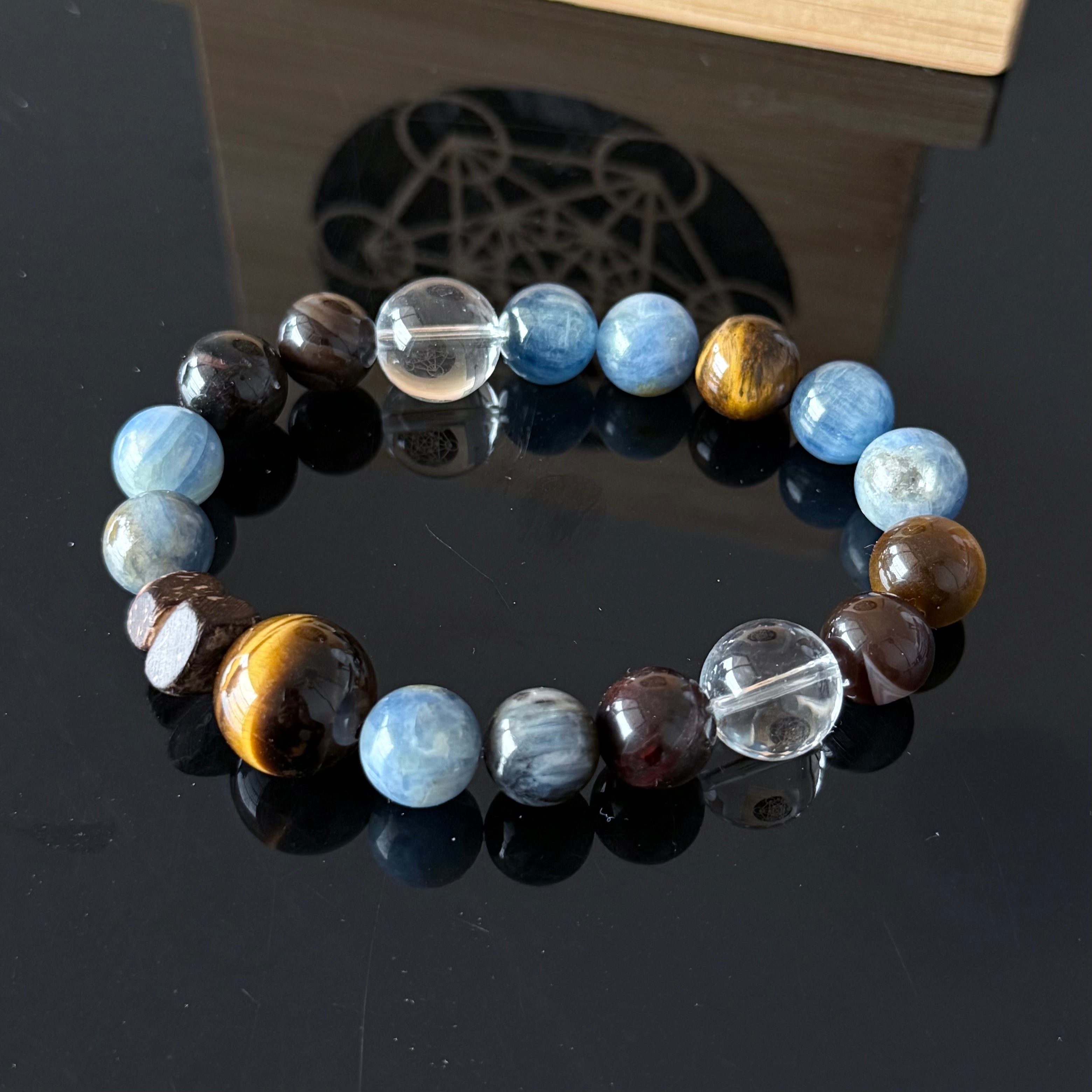 Aquarius Zodiac Crystal Bracelet – Blue Kyanite, Tiger’s Eye & Clear Quartz Energy Bracelet