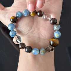 Aquarius Zodiac Crystal Bracelet – Blue Kyanite, Tiger’s Eye & Clear Quartz Energy Bracelet