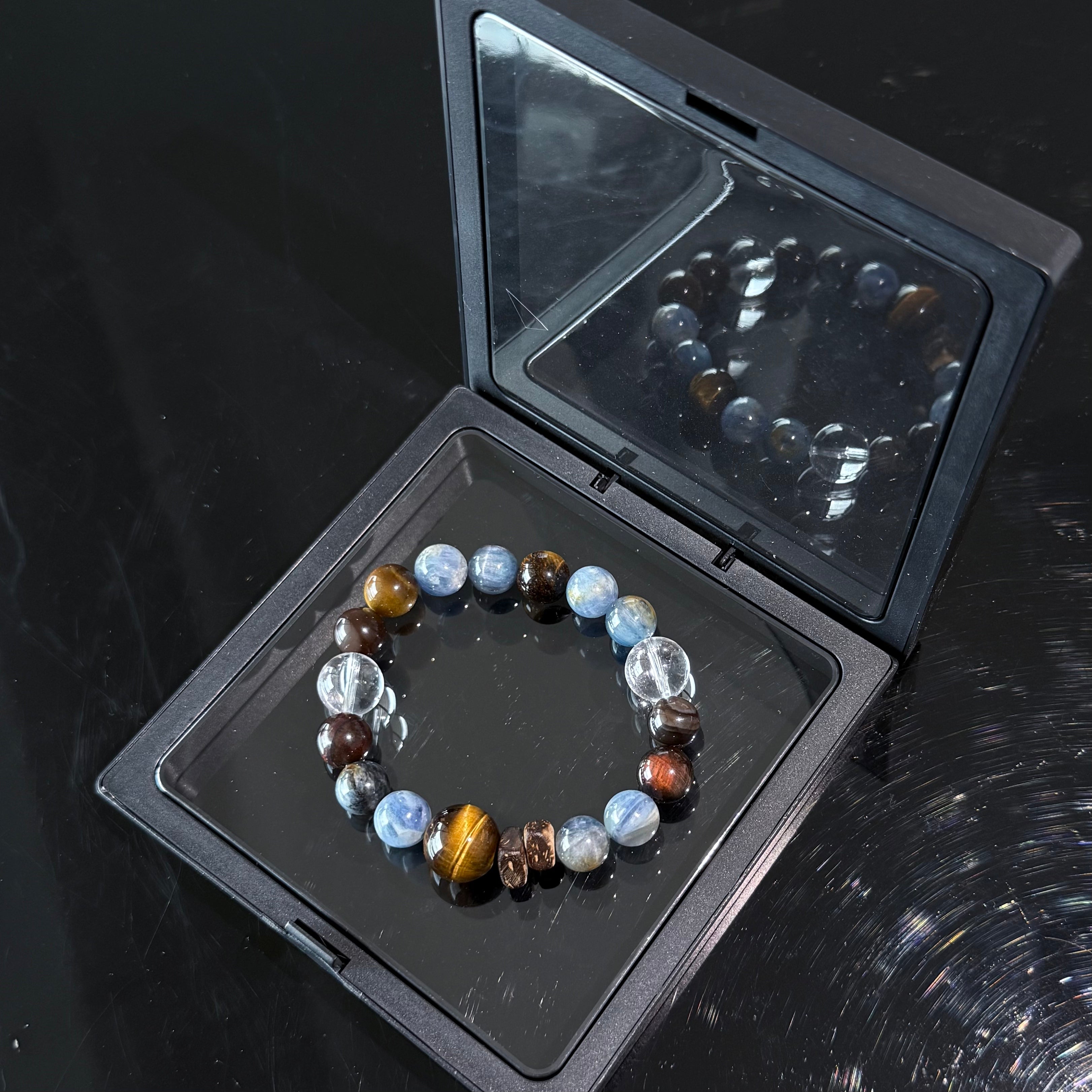 Aquarius Zodiac Crystal Bracelet – Blue Kyanite, Tiger’s Eye & Clear Quartz Energy Bracelet