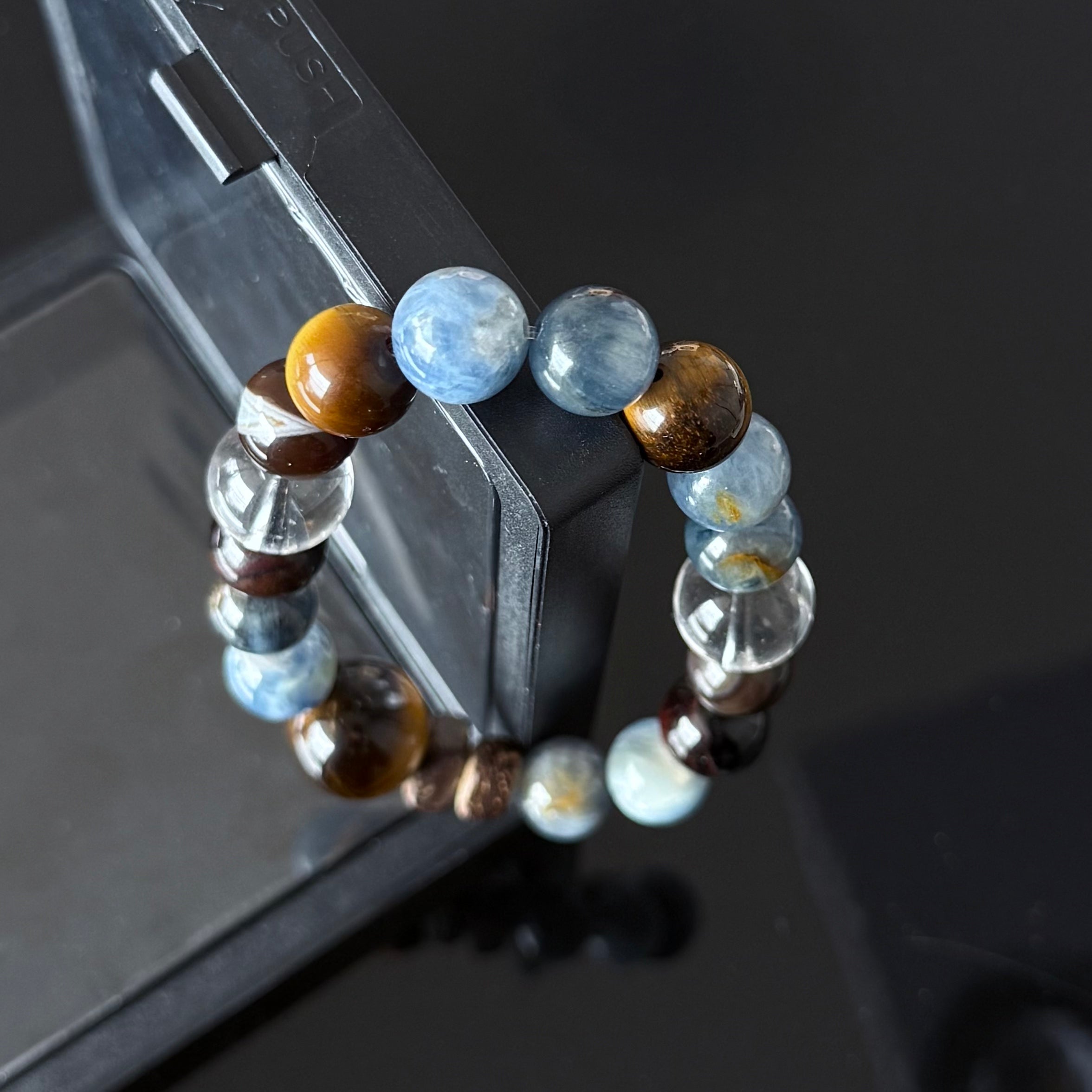 Aquarius Zodiac Crystal Bracelet – Blue Kyanite, Tiger’s Eye & Clear Quartz Energy Bracelet