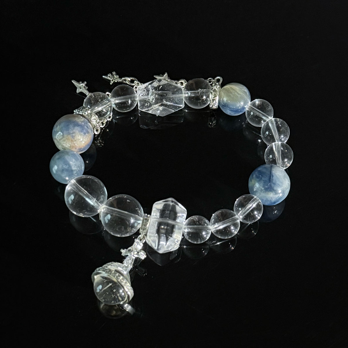 Clear Quartz & Blue Crystal Bracelet for Aquarius