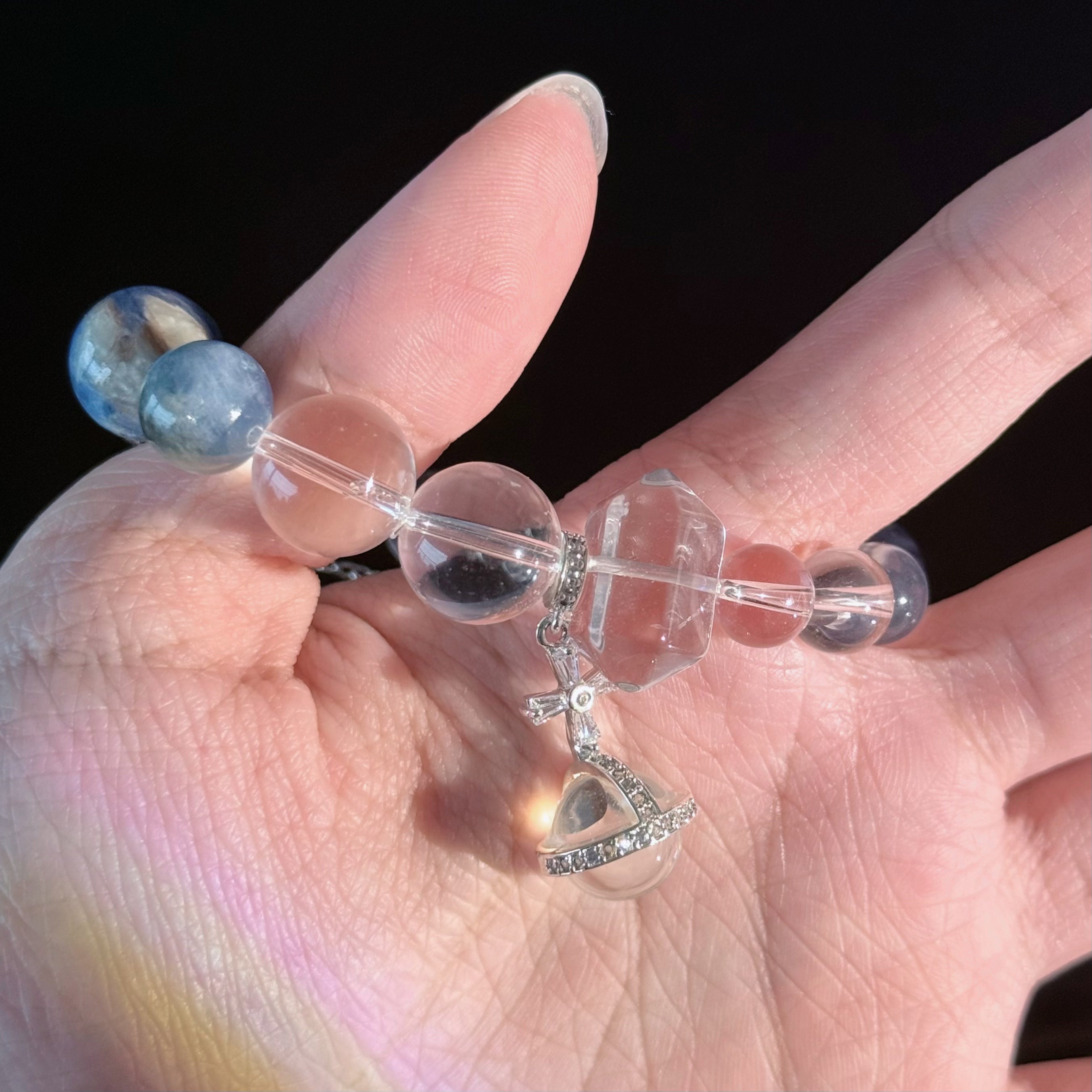 Clear Quartz & Blue Crystal Bracelet for Aquarius