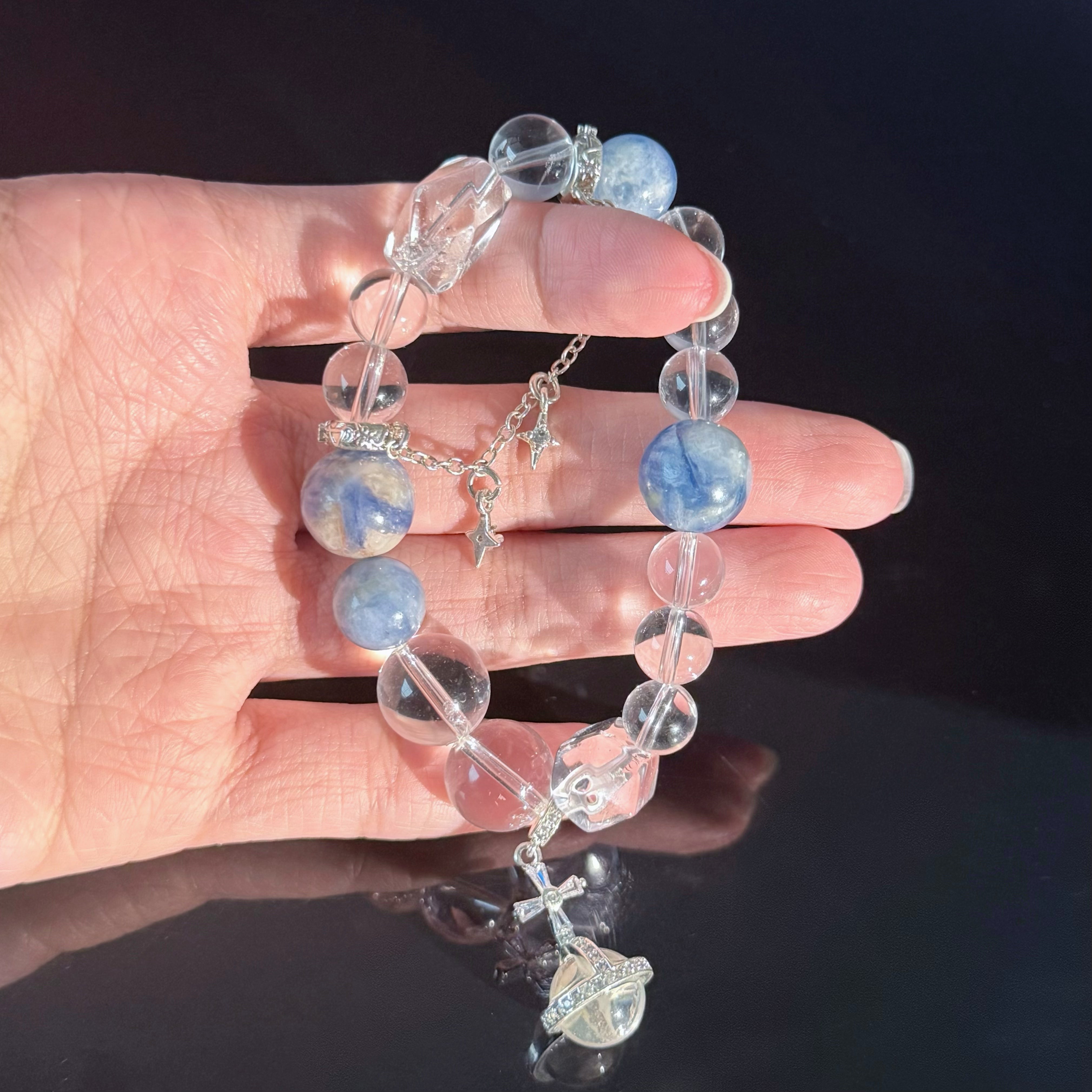 Clear Quartz & Blue Crystal Bracelet for Aquarius