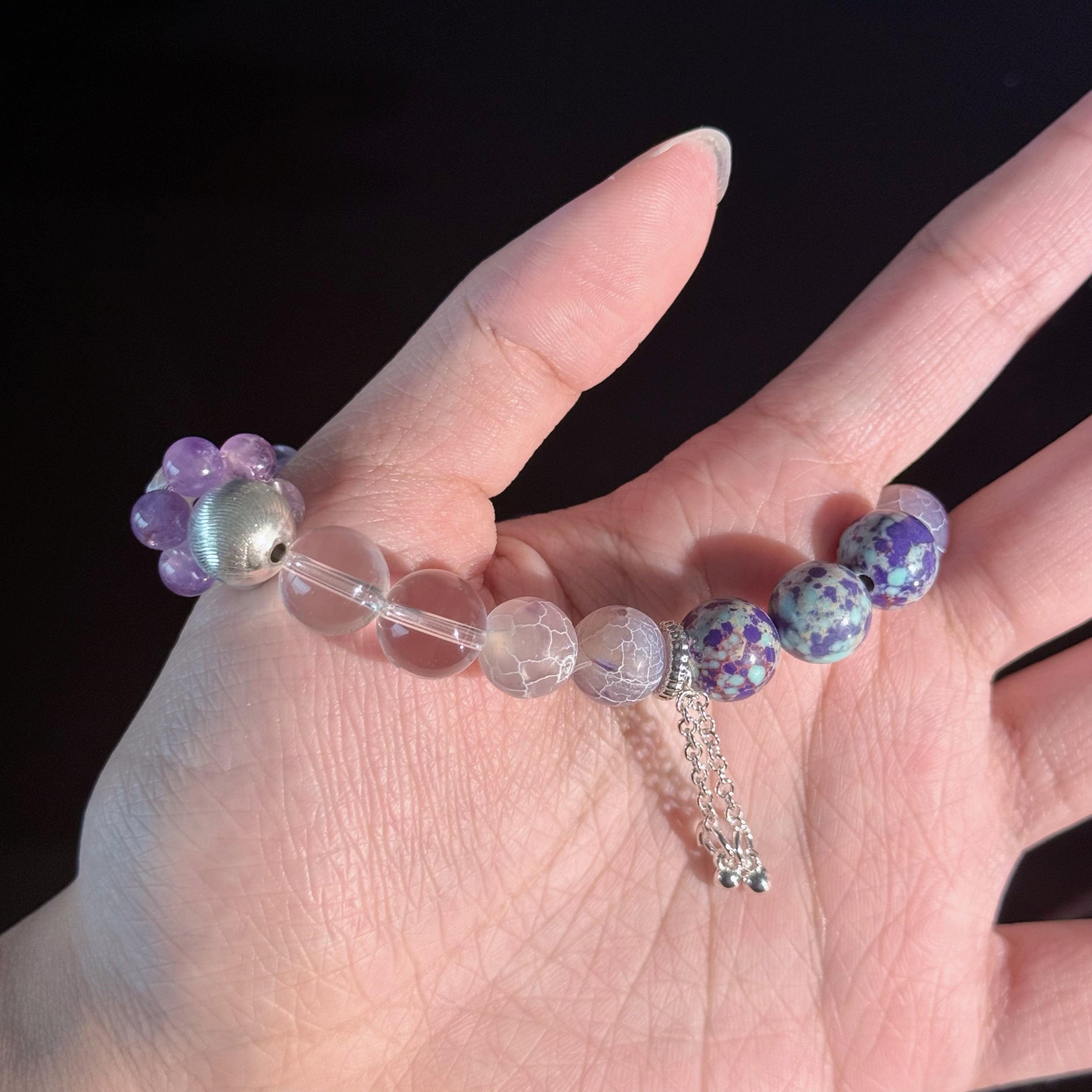 Amethyst & Clear Quartz Bracelet for Pisces