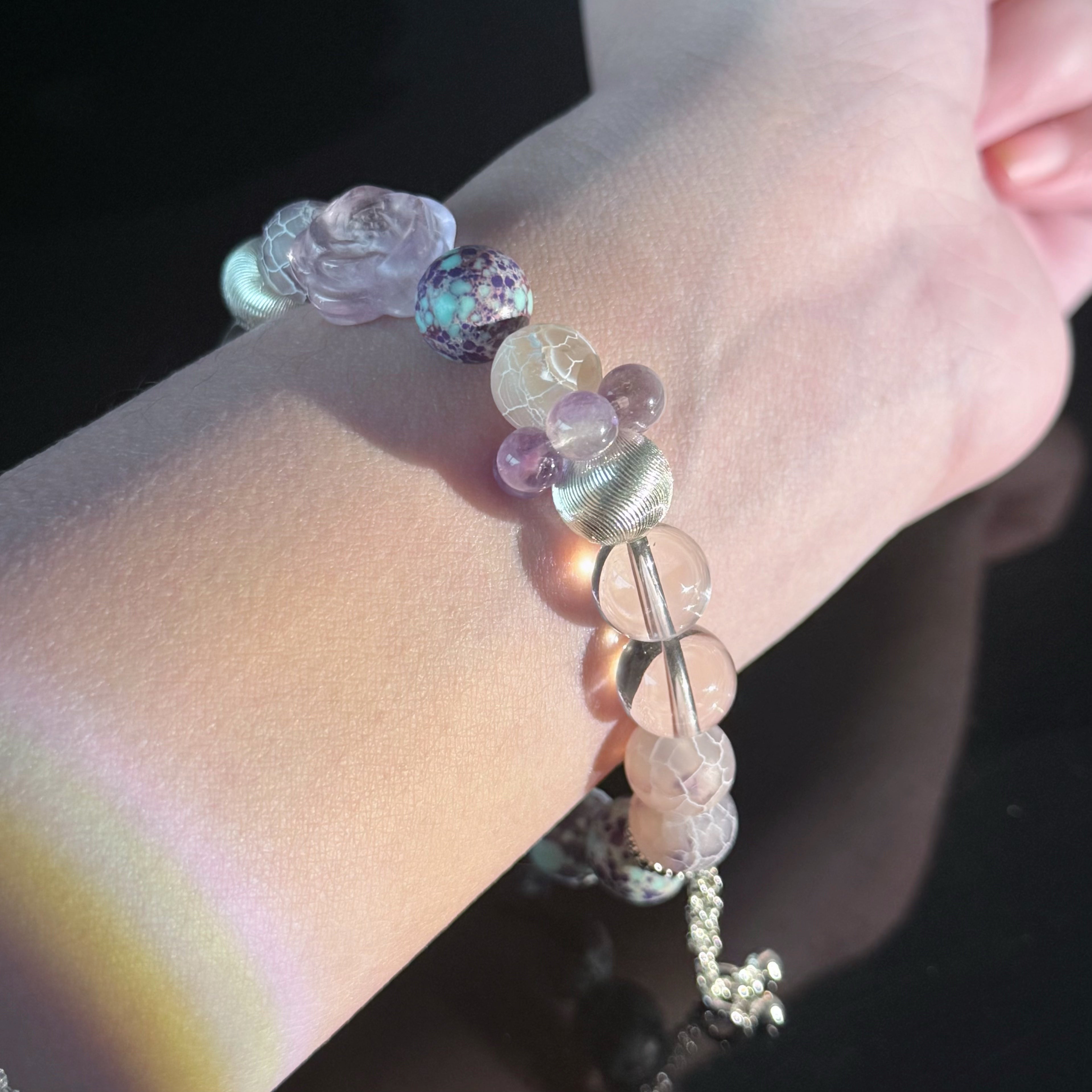 Amethyst & Clear Quartz Bracelet for Pisces