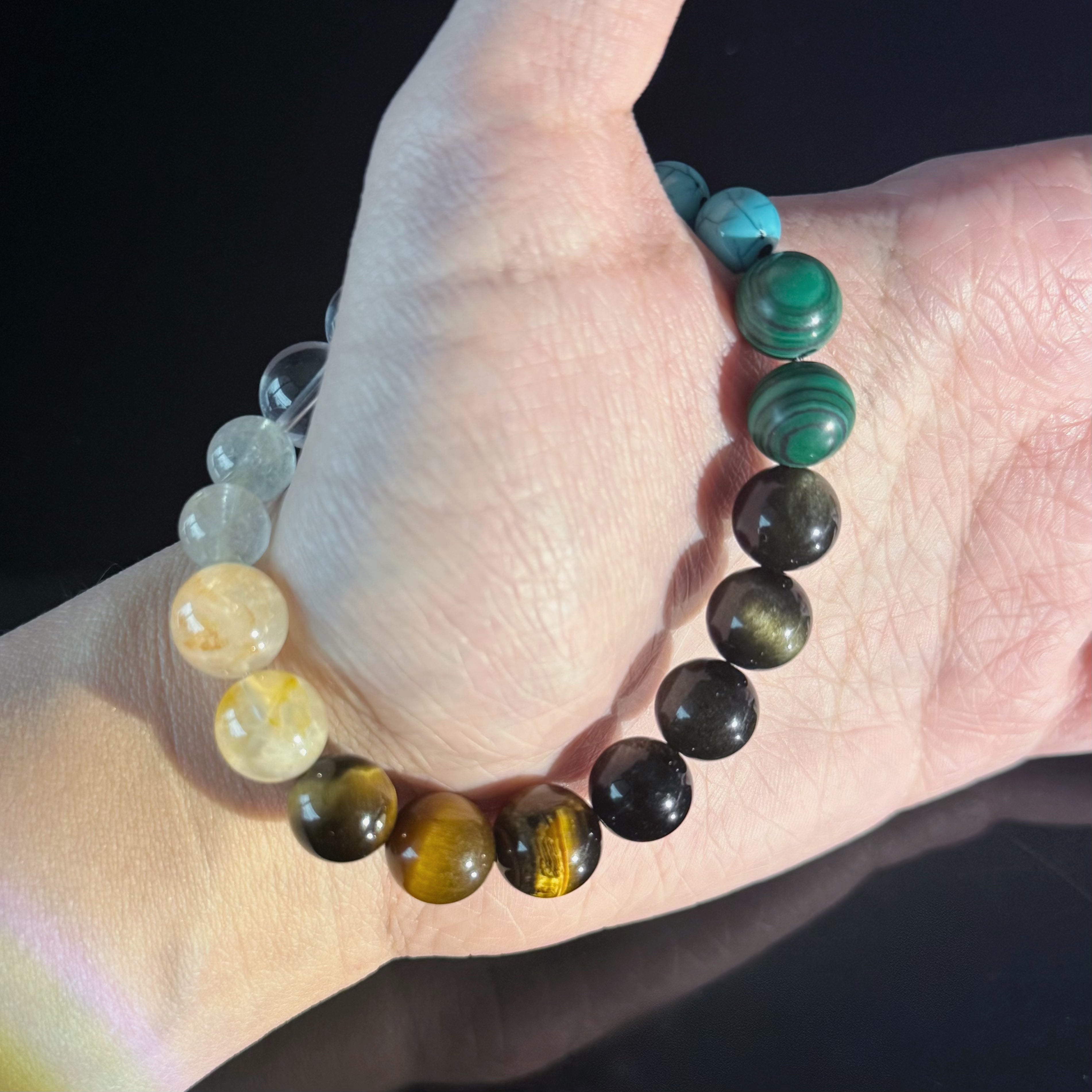 Tiger’s Eye, Malachite & Clear Quartz Zodiac Bracelet for Leo & Capricorn
